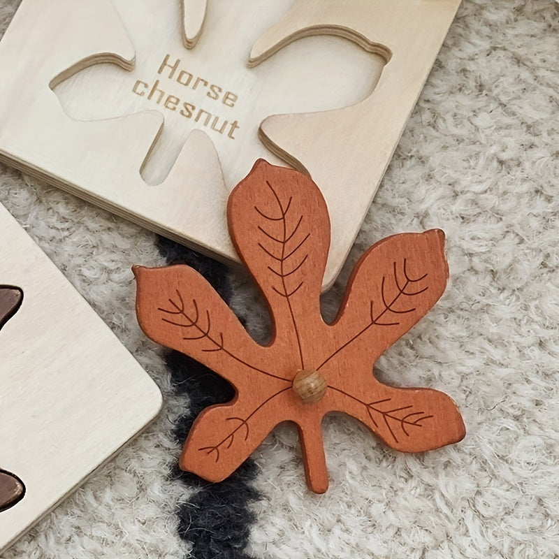 Wooden Leaf Puzzle Shapes Matching Cognitive Board