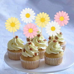 12pcs Pink Daisy Cupcake Toppers Spring Flower Cake Decorations