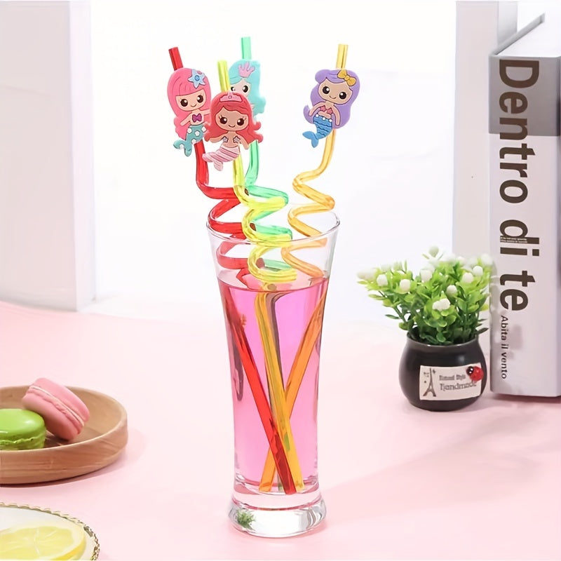 4pcs Mermaid Straw Party Favors Colorful Cartoon Design