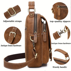 Classic Vintage Leather Messenger Bag Adjustable Strap Crossbody Shoulder Bag