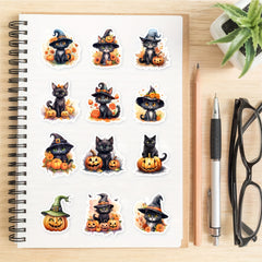 50 Retro Cat Halloween Stickers for Scrapbooking Waterproof