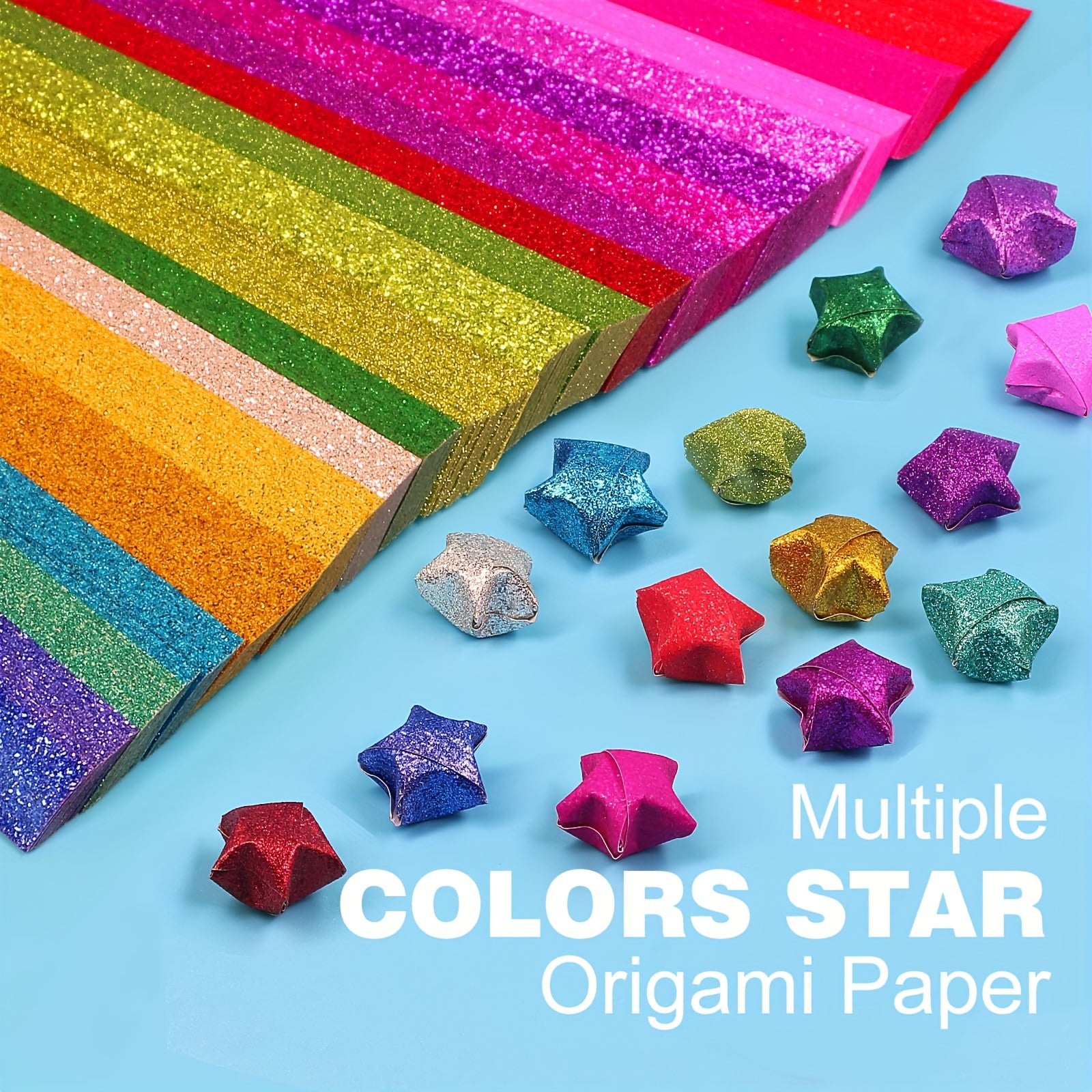 360pcs Vibrant Glitter Star Origami Paper Strips - Creative Decoration