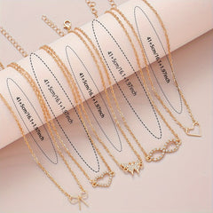 Y2K & Heart Necklace Set, Rhinestone Accents, Ideal Gift