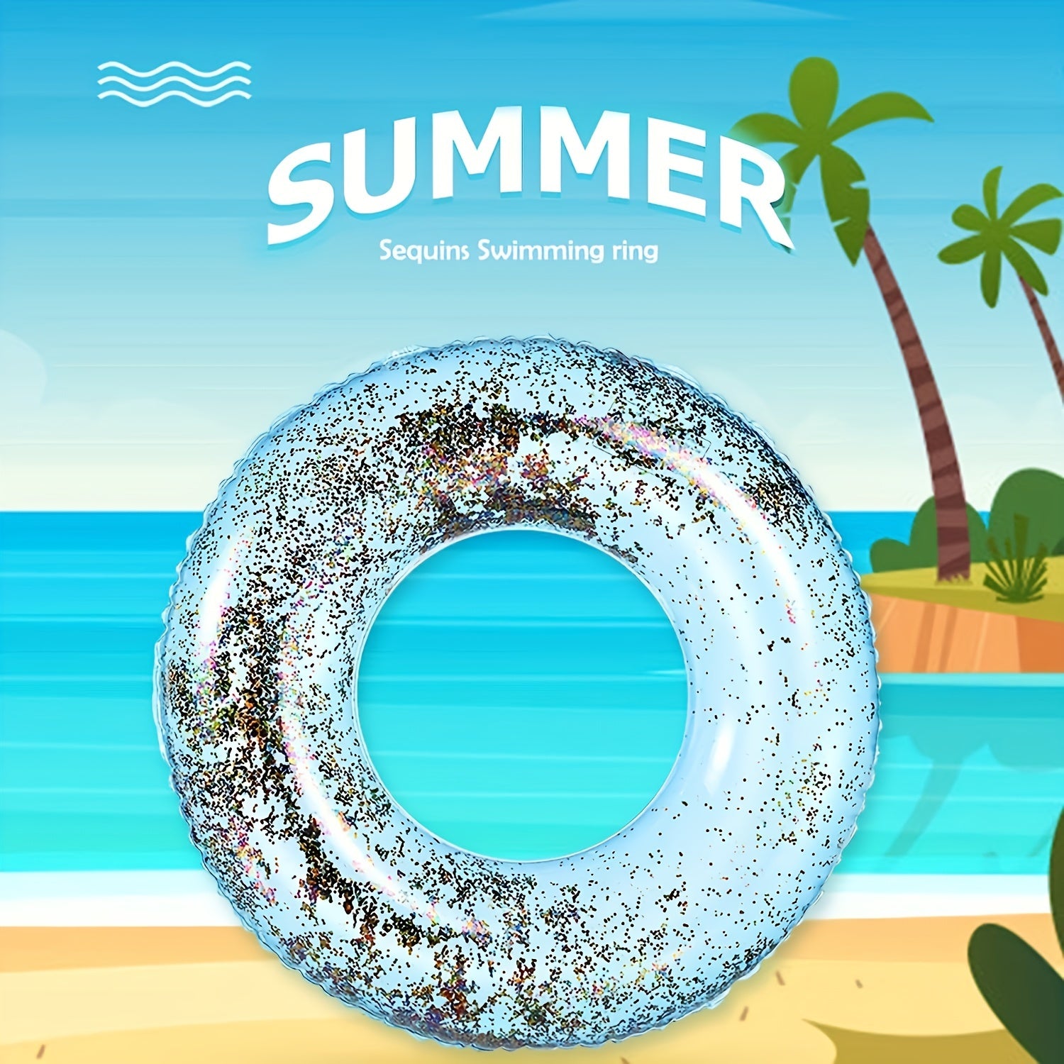 Glitter Swim Tube Transparent Pool Inner Tube w/ Sequins for Beach Pool Party