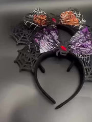 Halloween Spider Ears & Bow Headband with Red Rhinestone Costume Accessory