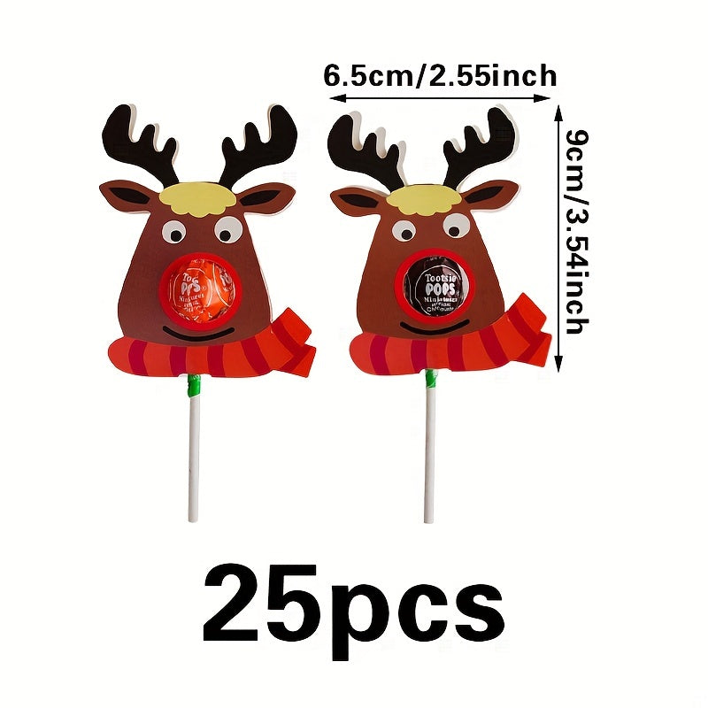 25pcs Big Nose Elk Lollipop Decoration Paper Cards Christmas Party Candy Decor