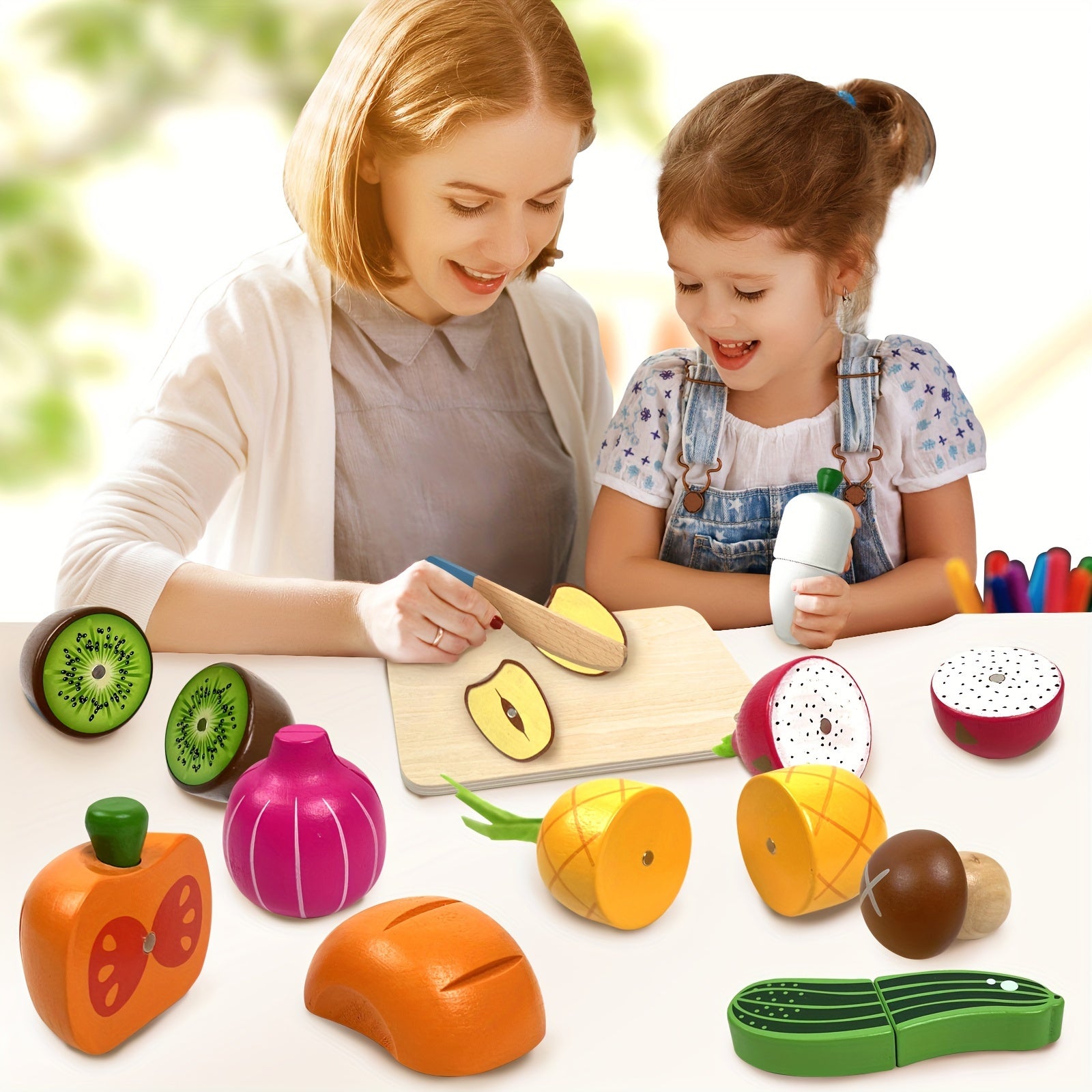 Magnetic Wooden Food Toy Set With Basket