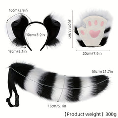 Anime Fox Ear Headband Fluffy Tail & Paw Gloves Set Faux Fur Costume