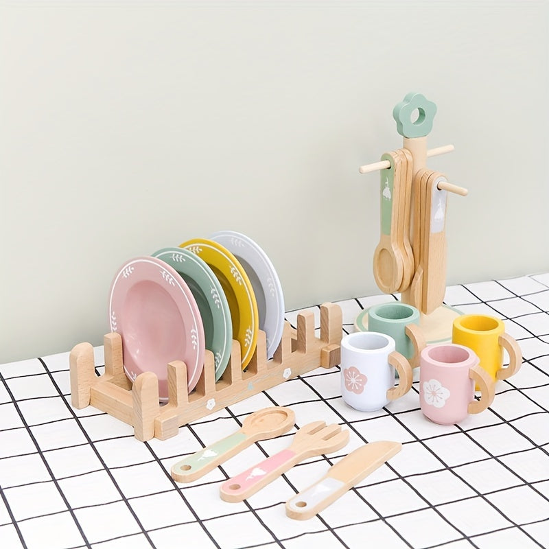 Kids Wooden Play Kitchen Set with Utensils & Food - Perfect for Ages 3-6