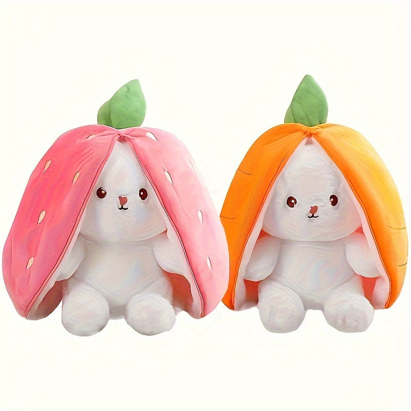 Bunny Plush Toy Transformable Carrot & Strawberry Soft Polyester Fabric