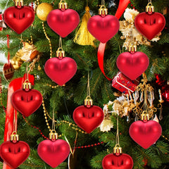 12pcs Red Heart Shaped Ornaments for Whimsical Christmas Tree Decor