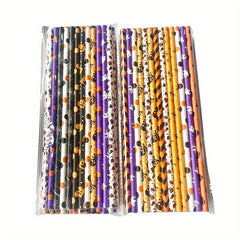 100pcs Halloween Paper Straws Biodegradable Party Straws with Designs