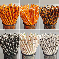 100pcs Halloween Paper Straws Biodegradable Party Straws with Designs