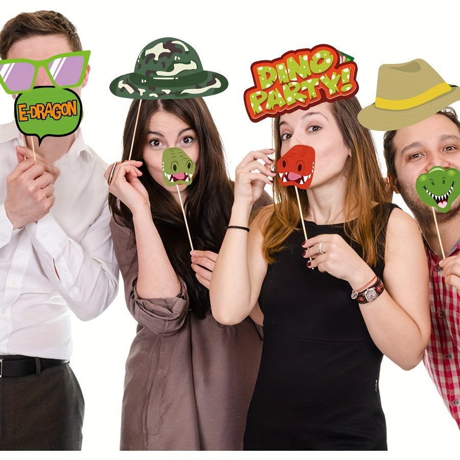 30pc Dinosaur Photo Booth Props Set for Birthday & Party Decorations