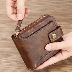 Men's PU Button Decor Zipper Credit Card Holder Bifold Wallet