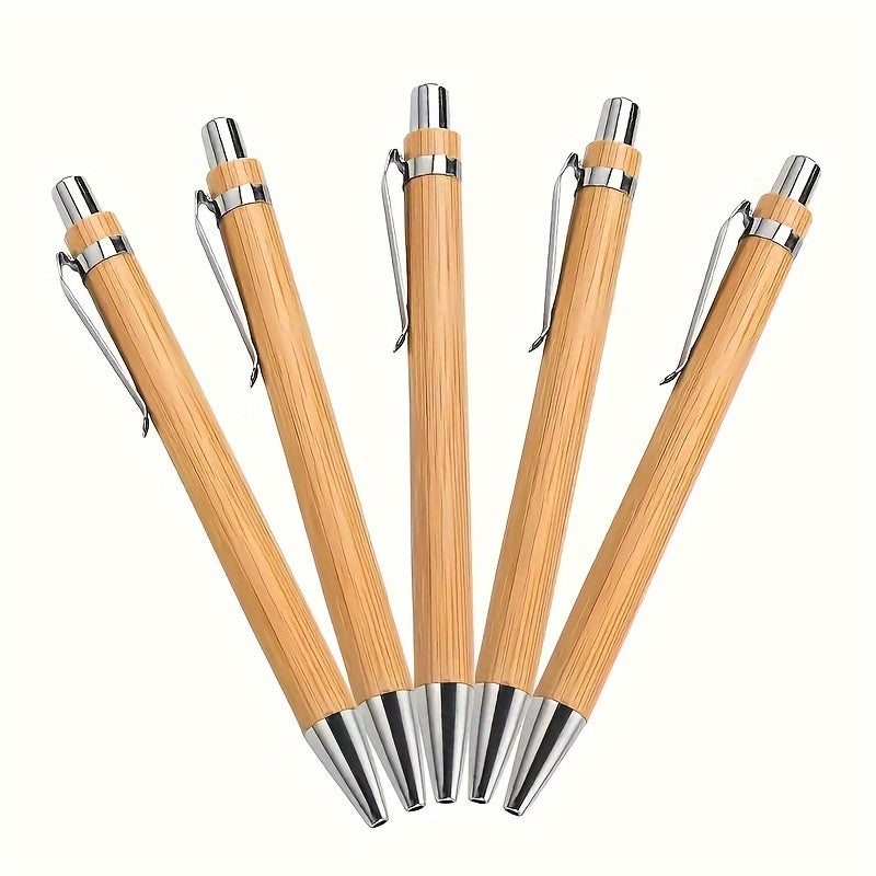 5pcs Bamboo Pens Natural Wood Press Ball Pen