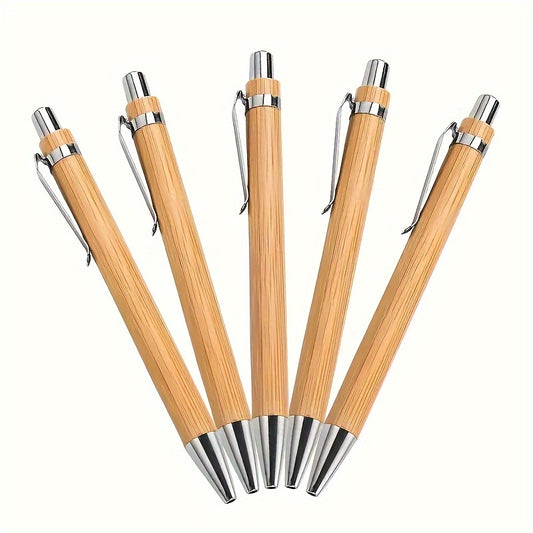 5pcs Bamboo Pens Natural Wood Press Ball Pen