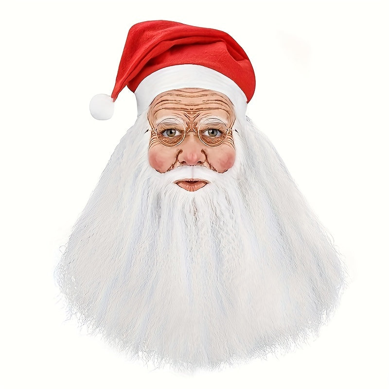 Latex Santa Mask with Realistic Beard for Christmas Cosplay