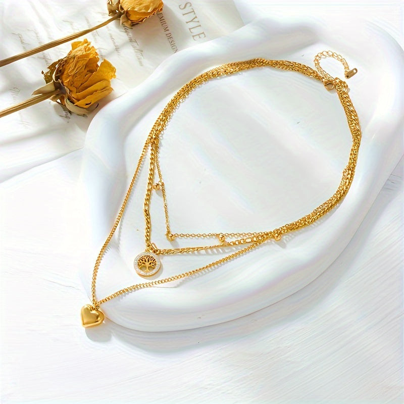 Stainless Steel Necklace Tree Heart Shape Pendant Jewelry