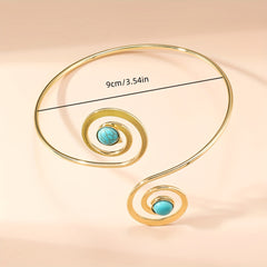 Boho Vintage Turquoise & Gold Spiral Cuff Arm Bracelet