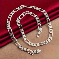 925 Silver Plated Chain Necklace Unisex Retro Style Jewelry