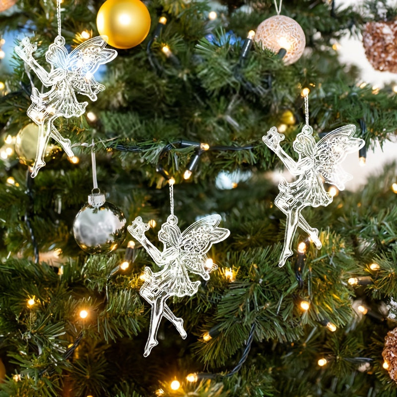 3pcs Christmas Acrylic Snowflake Ice Angel Wing Pendants