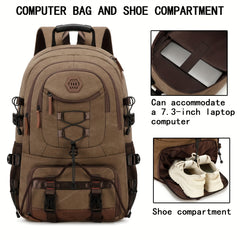 Large Capacity Hiking Backpack with Shoe Compartment and Laptop Sleeve