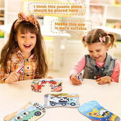 5 in 1 Vehicle Puzzles for Kids Car Transportation Puzzles Toys with Iron Box