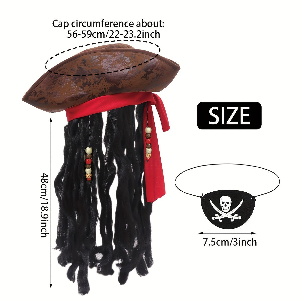 Pirate Captain Costume Set Hat & Eye Mask Polyester Halloween Cosplay