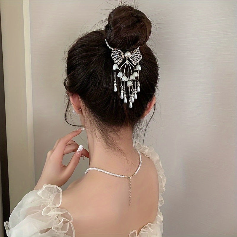 Retro Tassel Bun Buckle Glitter Hair Claw Lily & Bow Hair Accessories Gift