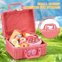 43PCS Picnic Basket Toy Set with Play Food & Cake Educational Kitchen Playset