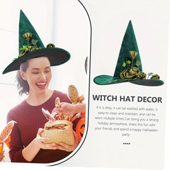 Velvet Witch Hat w/ Vine & Flower, Halloween Cosplay Parties