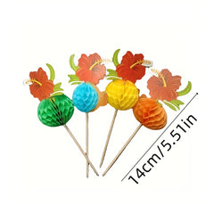 50pcs Hawaiian Hibiscus Fruit Skewers Disposable 3D Honeycomb