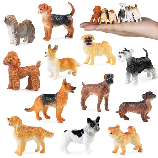 12PCS Mini Dog Figurines Playset Realistic Detailed Plastic Puppy Figures