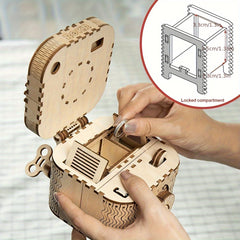 Wooden Puzzle Mechanical Treasure Box Model DIY Brain Teaser Project