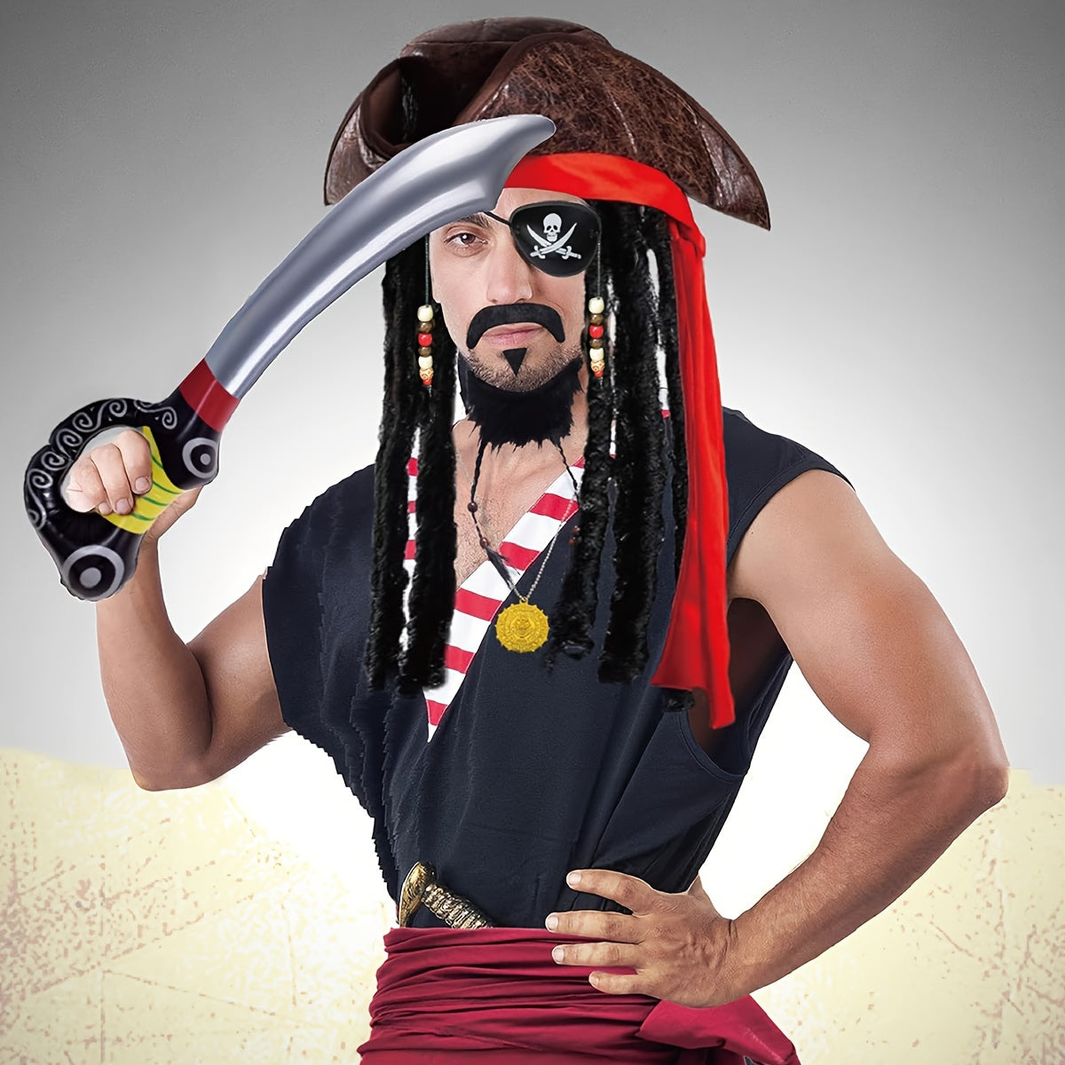 Pirate Captain Costume Set Hat & Eye Mask Polyester Halloween Cosplay