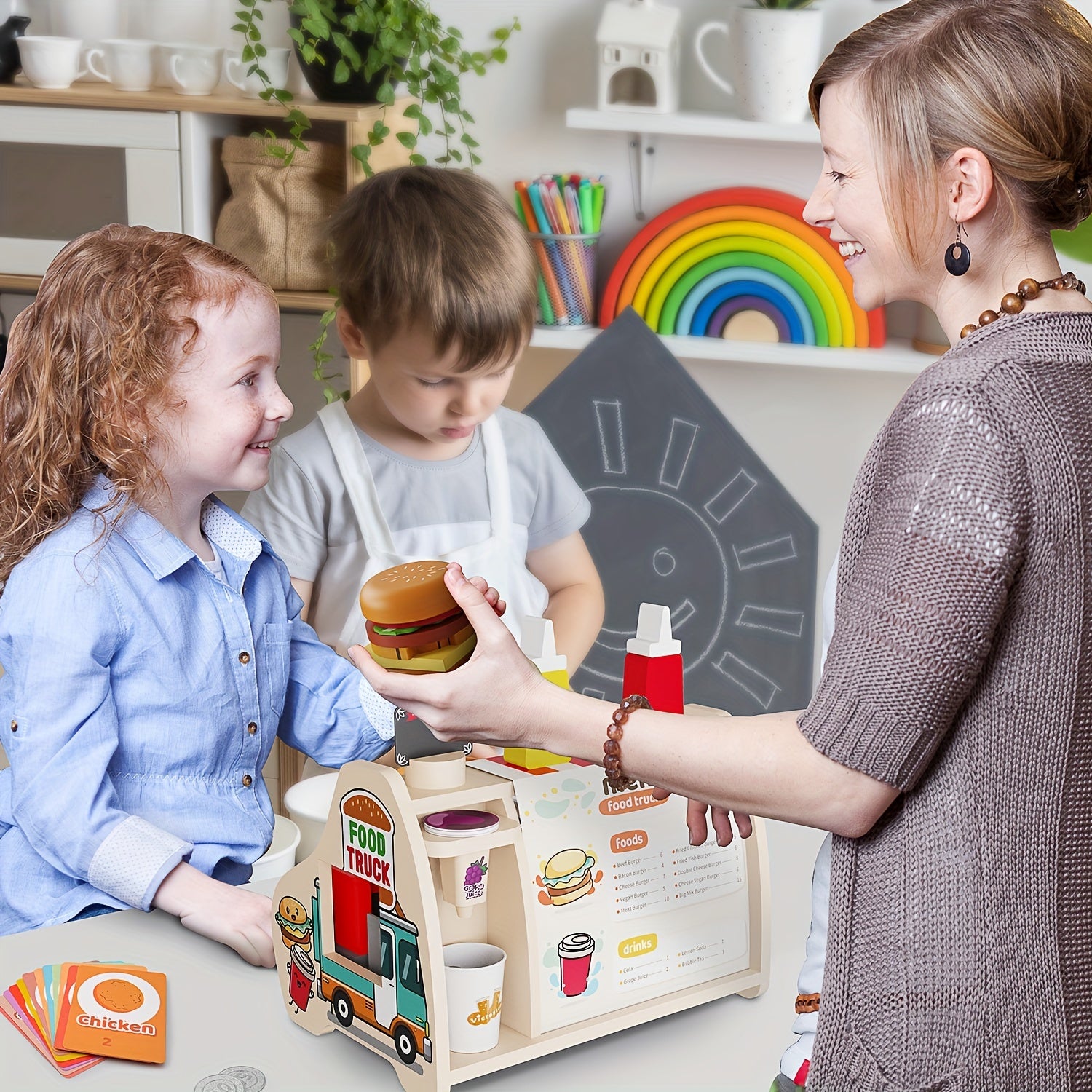 Wooden Game Food Set 58pcs Sliced And Stacked Sandwich Counter Play