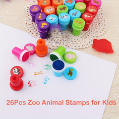 26pcs Ocean Life & Zoo Animal Stampers Self Inking Stamps Classroom
