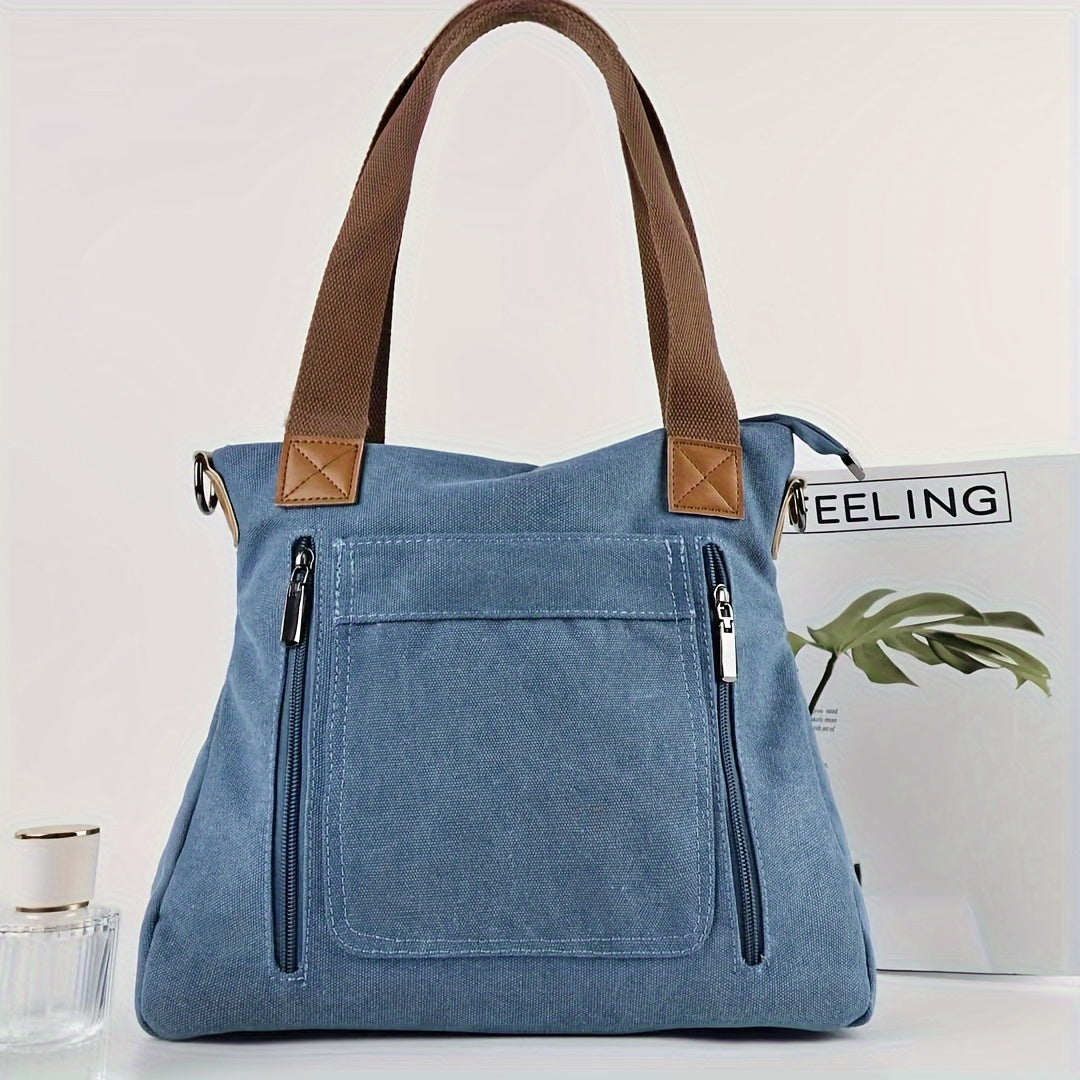 Vintage Canvas Shoulder Bag Crossbody Tote for Work School Shopping Gray