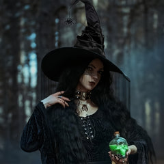Fairy Tale Witch Hat w/ Spider Pendant for Halloween & Cosplay