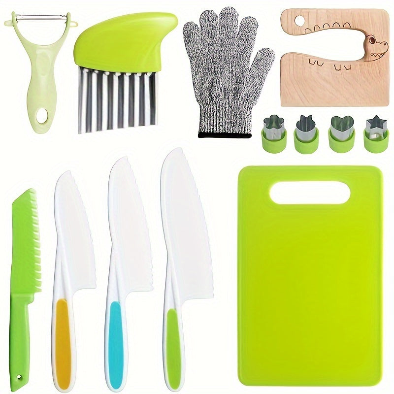 13pcs Kids' Cooking Set with Safe Knives Cutting Board & More