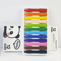 12 Colors Study Hard Hex Crayons Set Washable Non Toxic Art Supplies