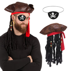 Pirate Captain Costume Set Hat & Eye Mask Polyester Halloween Cosplay