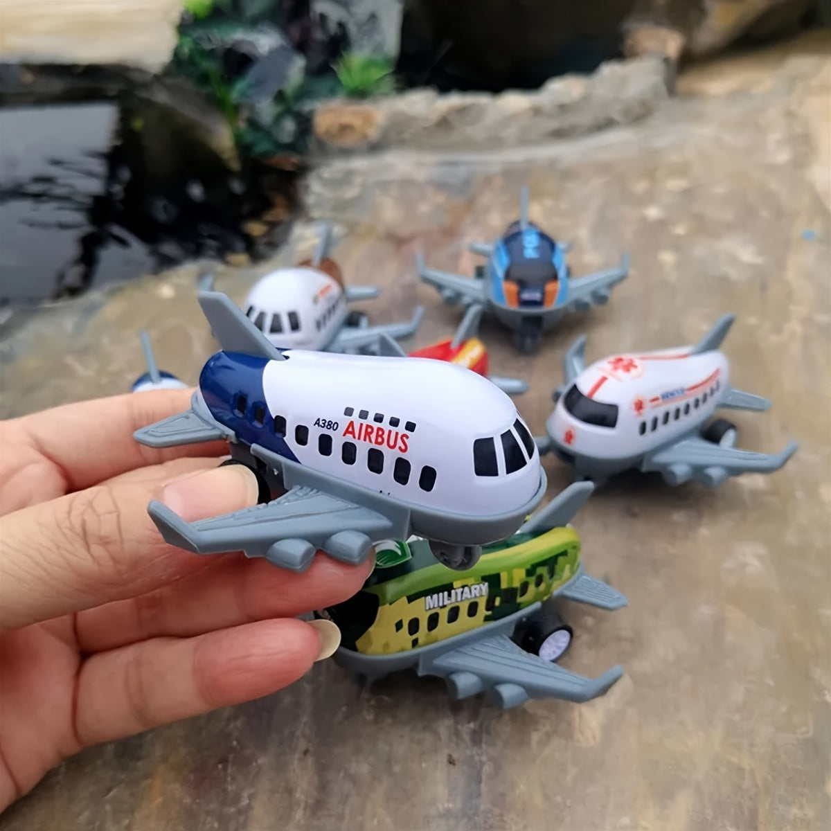 6 Pack Cartoon Inertia Airplane Toy Set for Kids