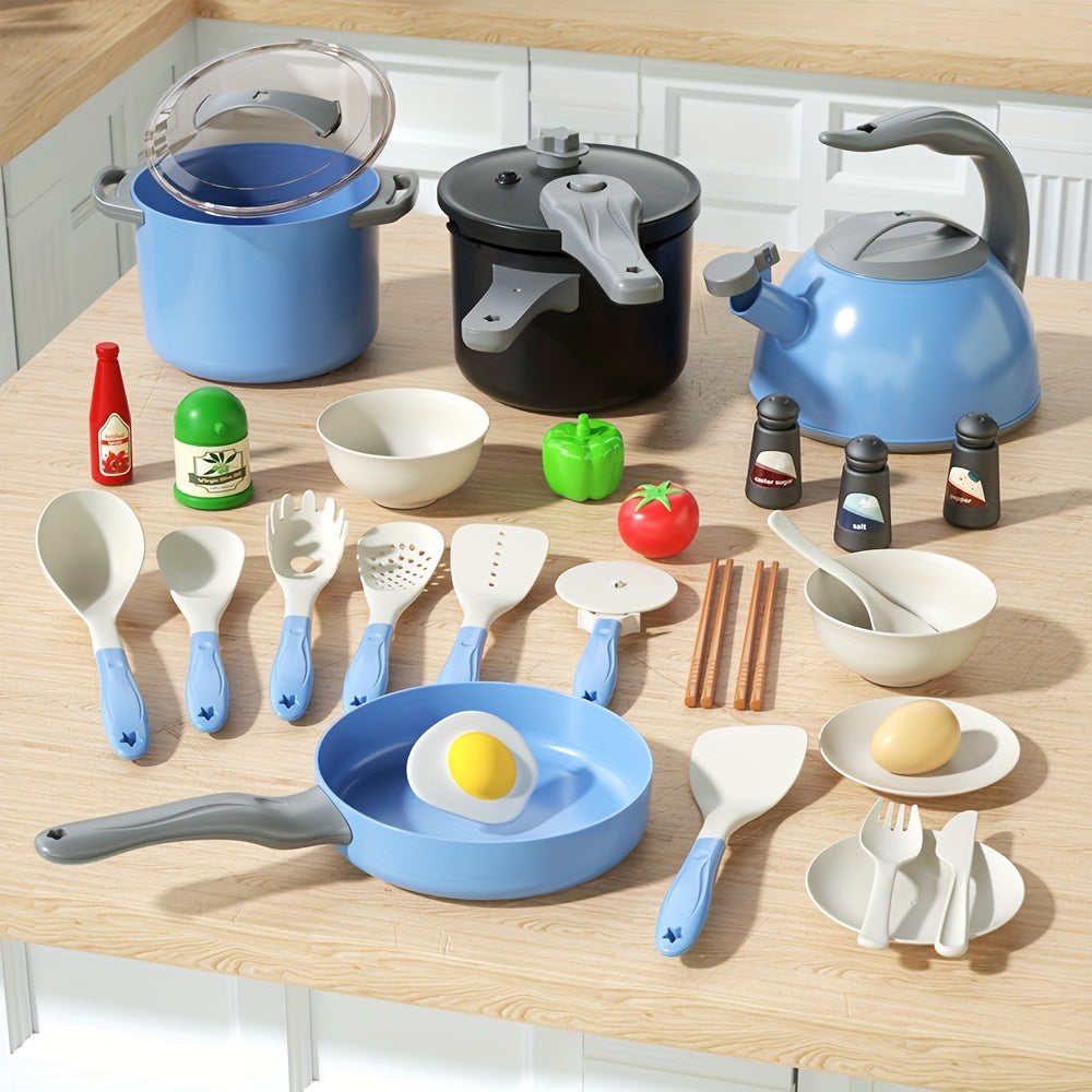 32-Piece Kids Kitchen Playset with Pretend Cooking & Food Toys
