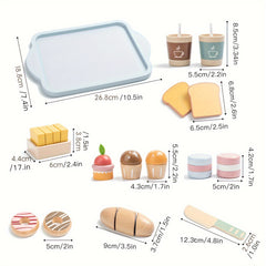 Wooden Pretend Play Food Set for Kids Kitchen Toy with Cuttable Fruit