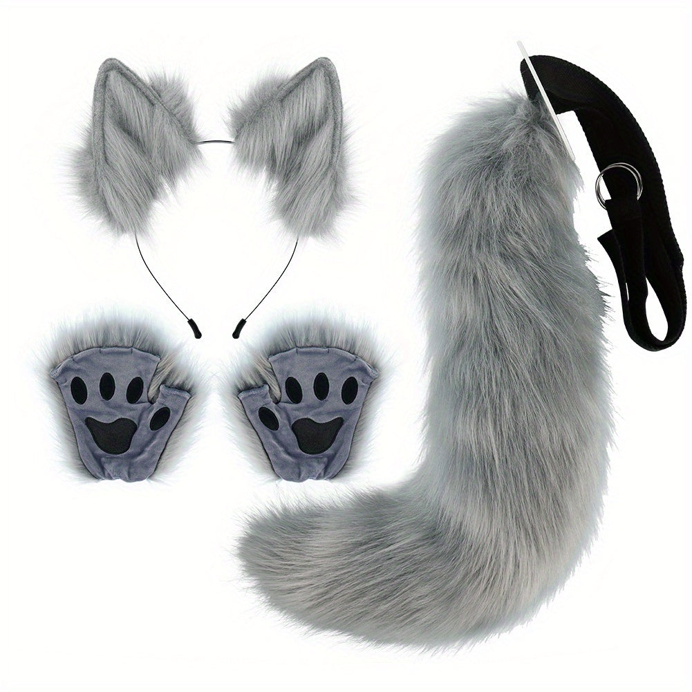 Fox Ears Hair Hoop Beast Tail Furry Halloween Plush Cosplay Set