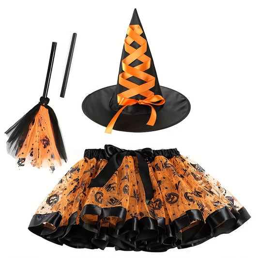 Halloween Witch Costume Funky Skirt Hat Wand