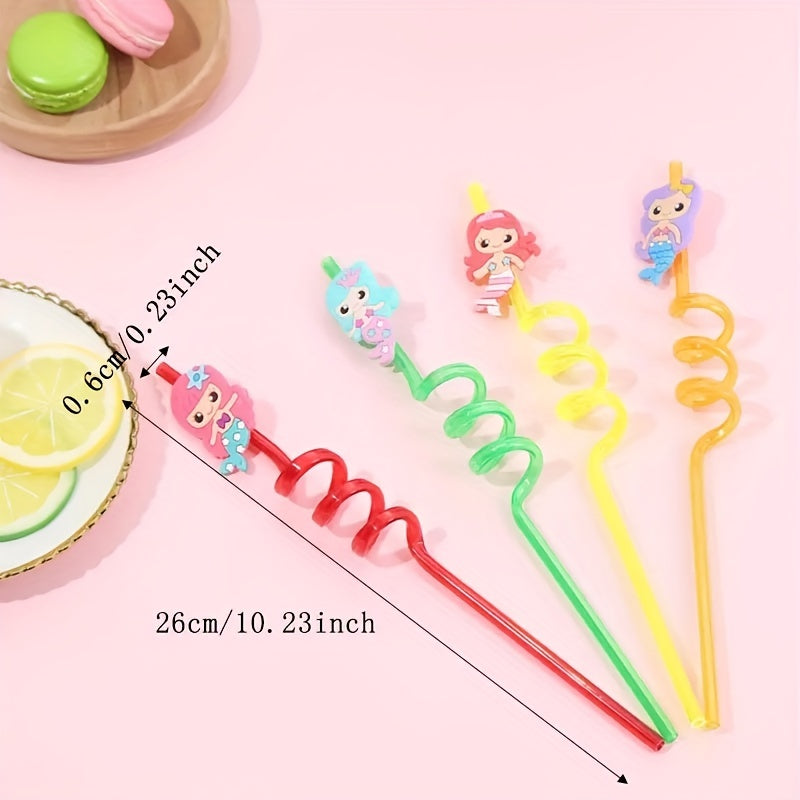 4pcs Mermaid Straw Party Favors Colorful Cartoon Design