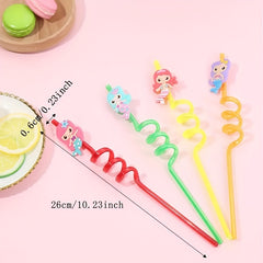 4pcs Mermaid Straw Party Favors Colorful Cartoon Design